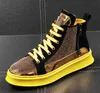 Quality Fashion High Top British Style Men Rhinestone Causal Red Black Bottom Rubber Shoes for Male BMM679