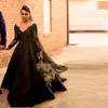 Top gotik siyah elbiseler dantel aplike boncuklu v boyun uzun kollu illüzyon özel yapılmış gelinlik vestido de novia estido