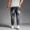 Mode hip hop harem jeans mens jogger byxor jeans bomull stretch lös denim byxor designer svart blå för män jeans plus storlek