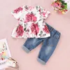 Baby Girls Floral Crop Topshole Denim Pants Jean Toddler Kids Clothes Sets New Year039S Suit for a Girls2461074