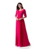 Robe de bal longue et modeste, ligne a, Fuchsia, avec mancherons, haut en dentelle, jupe en mousseline de soie, longueur au sol, robes de bal formelles pour adolescents