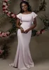 우아한 홍당무 핑크 핑크 인어 신부 들러리 드레스 아프리카 섹시한 오픈 백 웨딩 게스트 가운 메이드 명예 이브닝 드레스