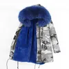 Gerçek kürk marka 2019 uzun kamuflaj parka kış ceket ceket kadın parkas büyük doğal rakun kürk yaka sıcak kalın