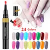 Nail Polish Pen 3 In 1 Gel 24 Colors Nail Varnish Pen Glitter One Step Gel Easy To Use UV Nail Gel Pen
