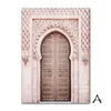Affiche murale musulmane en toile avec ancienne porte, peinture artistique avec fleur de pivoine rose, images murales, décoration de maison de mosquée moderne