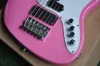 Fábrica atacado 6 cordas rosa elétrica baixo guitarra com pickguard branco, fingerboard maple com bloco inlay pérola, hardware cromado