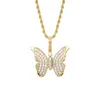 Hip Hop Diamond Stone Charm Butterfly Pendants Necklace Jewelry 18K Real Gold Plated Men Women Lover Gift9062790