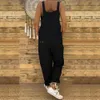 2018 Woman Autumn And Winter Casual Loose Straight Large Size Linen Solid Cotton One-piece Bib Dungarees Rompers Jumpsuits Pants Y19060501