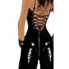 Kobiety Seksowny Kostium PVC Skórzane Panie Otwarty Krocza Latex Zipper Body Catsuit Erotyczna Bielizna Przód do Po Lace-Up Clubwear S703
