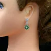 Fashion-925 Sterling Silver Jewelry Green Cubic Zirconia Stones Orecchini lunghi da sposa per le donne