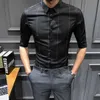 Marque hommes chemise demi manches rayé chemises pour hommes affaires vêtements de cérémonie coupe ajustée tenue décontractée chemise