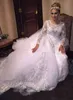 Modest sjöjungfru 2019 spets bröllopsklänningar med avtagbar tåg långärmad appliqued pärlor bröllopsklänningar brudklänning vestidos de nnovia