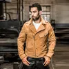 Avfly jaqueta de couro fosco roupas de motocicleta zíper oblíquo curto outwear masculino casacos de motor fino com bolso grande
