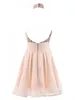 Rose Pink High Halter Homecoming Dresses Cheap A-line Sequins Chiffon Short Prom Dress 7th Grade Graduation Party Cocktail Dress Evening