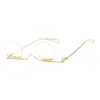 ユニークなリムレスラウンドサングラス女性サングラススモールビンテージレトロクリアピンクデザイナーメガネ薄い金属アイウェア