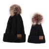 Parent-child Knit Hat Winter Warm Imitation raccoon fur Pom Hat Baby Mom Solid Pom Pom Beanie Ski Cap Knitted Caps