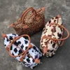 Leopard cow helg handväska stor kapacitet resa tote handtag sport yoga totes lagring moderskap väska päls weekend väskor 17inch rra3164