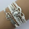 Fashion Infinity Love Heart perle bracciali con ciondoli per donna Uomo Freccia di Cupido Catena in pelle intrecciata Wrap Bangle Gioielli fatti a mano in massa