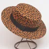 2020 New Women Men Leopard Print Wool Felt Boater Hat Wide Brim Flat Top Fedora Hats Retro Ladies Formal Party Trilby Cap