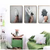 Modern Posters and Prints Flowers Feather Women Print Oil Painting Canvas Wall Art Pictures for Living Room Home Decoration