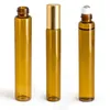 Bottiglie di rullo di olio essenziale per aromaterapia in vetro marrone da 10 ml di vendita calda Bottiglie di rotolo di campione di profumo da 10 ml con tappo in plastica dorata