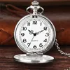 Antique Smooth Case Silver Pendant Pocket FOB Watch Modern Arabic Number Analog Clock Men Women Fashion Necklace Chain Unisex Gift179s