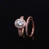 Słodkie kobiece Diament Okrągły Pierścień Zestaw Marka Luksusowy 925 Srebrny Pierścionek zaręczynowy Vintage ślubne ślubne Obrączki dla kobiet