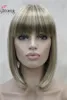 Beauty Short Straight Blonde Highlighted Bob With Bangs Synthetic Wig Black Brown Red Women's Wigs Color Choice