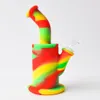 Bunte 8,5-Zoll-Silikon-Wasserpfeifen-Recycler-Bubbler-Rauchzubehör unzerbrechliche Silikonbongs mit Downstem und Glasschale