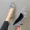 Hot Sale-Spring Womens Stripe Leopard Print Pointed Toe Pumps Skor Koreanska Stil Kattunge Högklackat Skor