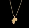 18k vergulde Iced Out Afrika kaart hanger ketting van roestvrij staal met 3 mm 24 inch touw chian239B