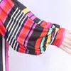 Haoyuan Striped Plus Storlek 2 Två Piece Set Puff Sleeve Crop Top och Biker Shorts Sexig Club Sommarkläder för Kvinnor Matchande Sats Y19062601