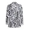 Women Blazer Fashion Zebra print long-sleeved V-neck suit Work Office Single Button Long Blazer dames blazers jasje T#