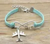 10pcs/lot Love lucky 8 Infinity Aircraft/airplane Bracelet Charm Pendant Women/ Men Simple Bracelets/Bangles A225