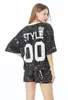 Shiny Sequins Womens Ladies Tops Short Style Tiger Head Short-sleeve Performance Clothing T-shirt Dress Summer Casual