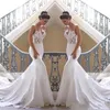 2024 New Mermaid Wedding Dresses Spaghetti Lace Appliques Satin Sleeveless Court Train Sexy Open Back Arabic Formal Bridal Gowns 403