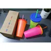 700ml Multicolor Temperature Changing Cup Plastic Insulated Drinking Tumbler With Lids and Straws Magic Coffee Mug Water Bottle 08