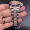 Montre pour homme avec diamants glacés en or rose avec cadran en diamants Boîtier en acier inoxydable argenté Quatre diamants d'angle Bracelet en or rose avec diamants