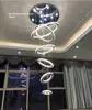 6 Rings Crystal LED Chandelier Pendant Light Fixture Crystal Light Lustre Hanging Suspension Light for Dining Room Foyer Stairs MY270v