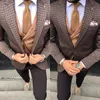 İyi Erkek Slim Fit Damat smokin Erkeklere Üç Parçalı Erkek Takım Elbise Damier Kontrol Yeni Moda Özelleştirilmiş Damat Takım Elbise Düğün Suit