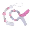 Baby Silicone Bead Pacifier Chain Clips+feather Teether Bracelets 2pcs/set Chew Beads Teething infant Nipple clip Baby Pacifier Chains M2002