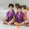 2020 الصيف قصيرة الأكمام الفتيات النوم مجموعة الاطفال منامة الحرير الأطفال منامة بنين الحرير منامة بدلة للطفل المنزل