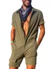 Macacão masculino manga curta carga macacão playsuit moda uma peça zíper sólido marca novo casual streetwear258d