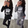 Sonbahar İlkbahar Casual Seksi İki Adet Baskı O-boyun Kadınlar Uzun Kollu Imperial Slim Fit Hoodie + Pantolon 2 Adet Suit eşofman Tops yazdır ayarlar