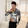 Wysokiej Jakości Mężczyźni Koszula 2019 Marka Moda Casual Slim Geometryczny Druku Koszula Z Długim Rękawem Mężczyźni Party Social Design Top Odzież