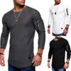 Mens Designer Tshirts Spring and Autumn Long Sleeved Zipper Curved Long Line T shirt Tops Clothing Top Quality