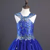 Srebrne Dżetów Royal Blue Girls Korant Graduation Dresses 2020 Projektant Back Princess Tulle Birthday Party Prom Suknie Wieczorne Dzieci