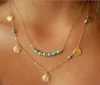 Mode- Kettingen voor Vrouwen Kralen Coin Turquoise Boho Hangers Body Chain Steampunk Multilayer Kettingen Kerstcadeau