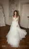 Robes de mariée pures une ligne sexy dos nu dentelle appliques tulle princesse balayage train scoop manches longues robes de mariée Hochzeitkleid pplique