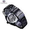 Forsining Hommes Squelette Automatique Mécanique Montre Noir Transparent Engrenage En Acier Inoxydable Bande Vintage Montres Pour Homme Robe Gift2673